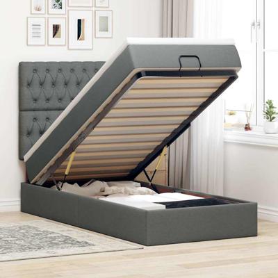 Bed poef met matras en LED's 90x200 cm stof donkergrijs