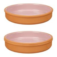 Tapas serveerschaal - 2x stuks - terracotta - roze - D23 x H4 cm - hapjes serveren - ovenschaal - ro