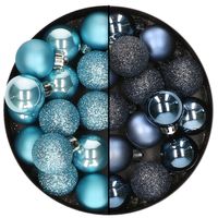 Kleine kerstballen - 28x st - donkerblauw en ijsblauw - 3 cm - kunststof - Kerstbal