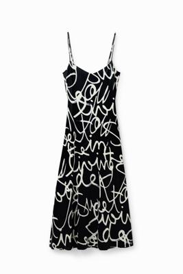 Midi-lingeriejurk met teksten - BLACK - L
