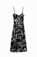 Midi-lingeriejurk met teksten - BLACK - L