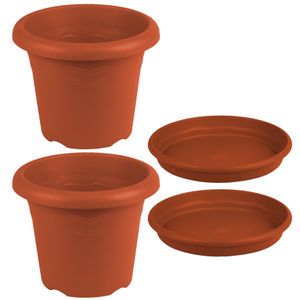 3x stuks ronde plantenpotten terra cotta met opvangschaal dia 22 cm