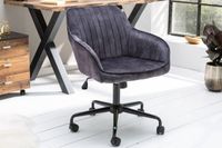 In hoogte verstelbare bureaustoel TURIN donkergrijs fluweel met armleuning draaistoel - 40305 - thumbnail