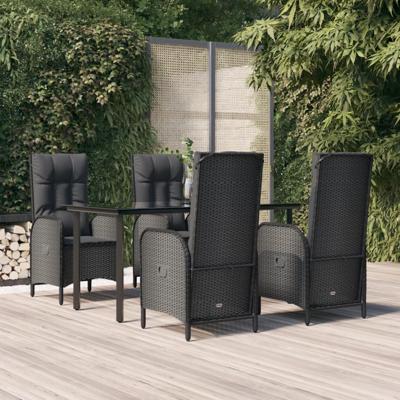 5-delige Tuinset met kussens poly rattan zwart