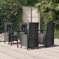 5-delige Tuinset met kussens poly rattan zwart