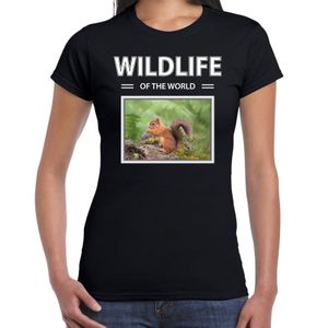 Eekhoorn t-shirt met dieren foto wildlife of the world zwart voor dames