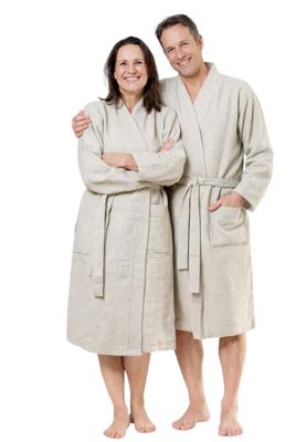 Unisex katoenen badjas beige - kimono model