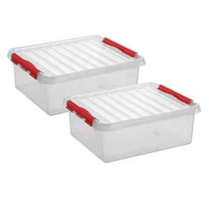 2x stuks sunware q-line opberg box/opbergdoos - 25 liter - 50 x 40 x 18 cm - kunststof - transparant