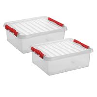 2x stuks sunware q-line opberg box/opbergdoos - 25 liter - 50 x 40 x 18 cm - kunststof - transparant