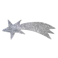 Zilveren decoratie vallende ster met glitters 31 x 11 cm - thumbnail