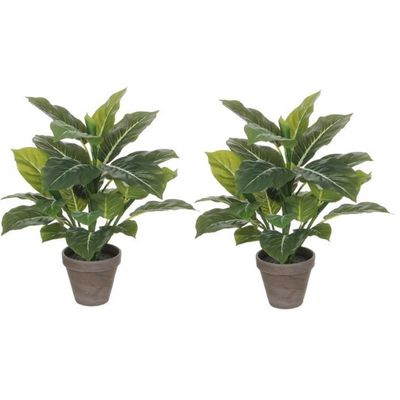 4x stuks groene Philodendron kunstplant 49 cm in grijze pot
