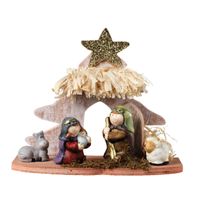 Kinder/kinderkamer kerststal - met kerstbeeldjes - L20 x B8 x H16,5 cm - thumbnail