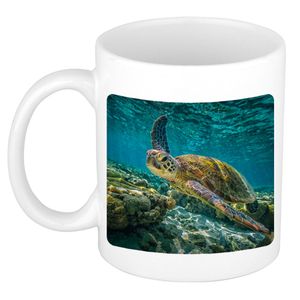 Dieren foto mok zee schildpad - schildpadden beker wit 300 ml