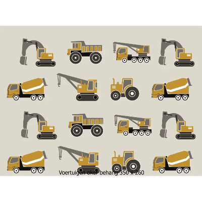 Designed4Kids wandvullend behang kinderkamer voertuigen oker-350 x 260 cm Designed4Kids wandvullend behang kinderkamer voertuigen oker-350 x 260 cm