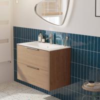 Saqu Lima voorgemonteerd badmeubel met rvs greep incl. matte keramische wastafel 81x46cm toffee