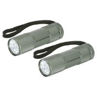 Compacte LED kinder zaklamp - 2x - aluminium - grijs - 9 cm