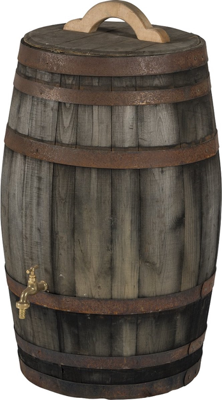 Regenton 100 liter oud met vulgat in deksel en messing - Vatenhandel stijf