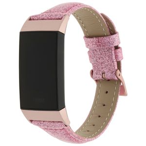Fitbit Charge 3 & 4 Leren Glitter Bandje - Roze