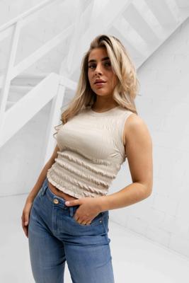 Guess Claire Smock Top Dames Beige - Maat M - Kleur: Beige | Soccerfanshop