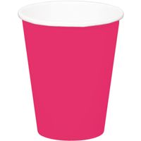 8x stuks drinkbekers van papier fuchsia roze 350 ml - thumbnail