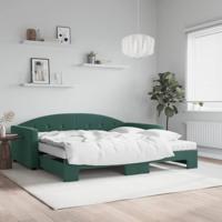 Slaapbank onderschuifbed matrassen 100x200cm fluweeldonkergroen