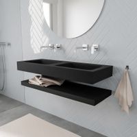 Mondiaz Alan badmeubel 120 cm solid suface planchet urban vrijhangend wastafel dubbel zonder kraangat zwart
