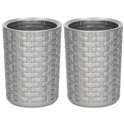 Plasticforte Tandenborstelhouder - 2x - zilver - kunststof - geweven - 14 cm