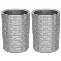 Plasticforte Tandenborstelhouder - 2x - zilver - kunststof - geweven - 14 cm