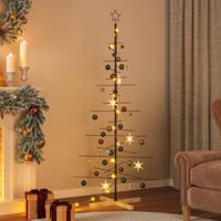 VidaXL Kerstdecoratie kerstboom met houten basis 180 cm metaal zwart