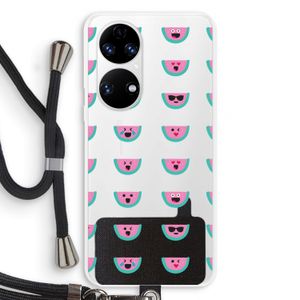 Smiley watermeloenprint: Huawei P50 Transparant Hoesje met koord