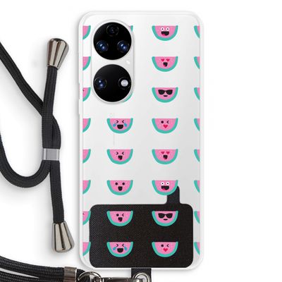 Smiley watermeloenprint: Huawei P50 Transparant Hoesje met koord