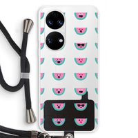 Smiley watermeloenprint: Huawei P50 Transparant Hoesje met koord