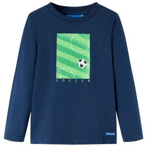 Kindershirt met lange mouwen voetbalveldprint 116 marineblauw