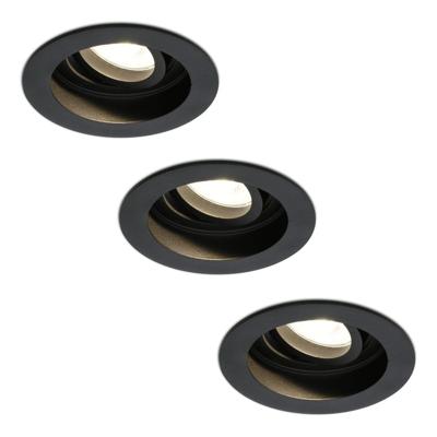 Set van 3 Laredo LED inbouwspots - GU10 4 Watt 345 lumen - 2700K Warm wit - Dimbaar - verzonken - Rond - Kantelbaar - IP20 Voor binnen - Zwart
