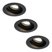 Set van 3 Laredo LED inbouwspots - GU10 4 Watt 345 lumen - 2700K Warm wit - Dimbaar - verzonken - Rond - Kantelbaar - IP20 Voor binnen - Zwart