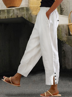 Loose Buttoned Cotton And Linen Linen Pants - thumbnail