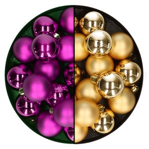 Kleine kerstballen 32x stuks - mix goud en paars - 4 cm - kunststof