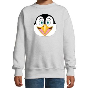 Cartoon pinguin trui grijs voor jongens en meisjes - Cartoon dieren sweater kinderen 14-15 jaar (170/176)  -