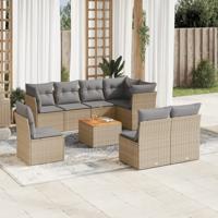 9-delige Loungeset met kussens poly rattan beige