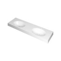 INK Smooth Wastafel Polystone Dubbel met 2 Kraangaten - 1600x450x90 mm - Glans Wit