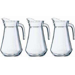 3x Glazen water karaffen/waterkannen 1 liter