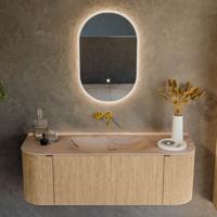 Badmeubel Mondiaz Kurve-Dlux | 130 cm | Meubelkleur Oak | Wastafelkleur Arena | Solid surface | Wasbak midden spoelbak | Zonder kraangat(en) Badmeubel Mondiaz Kurve-Dlux | 130 cm | Meubelkleur Oak | Wastafelkleur Arena | Solid surface | Wasbak midden spoelbak | Zonder kraangat(en)