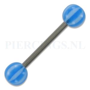 Tongpiercing acryl strandbal blauw-wit