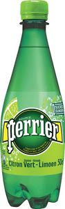 Perrier aromatiserend bruiswater smaak limoen, fles van 50 cl, pak van 24 stuks