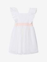 Feestelijke meisjesjurk met ruches van katoengaas en tule wit