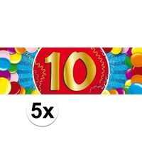 5x 10 Jaar leeftijd stickers verjaardag versiering   -
