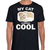 Witte kat katten / poezen t-shirt my cat is serious cool zwart voor heren - thumbnail