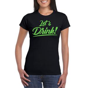 Bellatio Decorations Verkleed T-shirt voor dames - lets drink - zwart - groene glitters - glamour 2XL  -