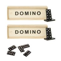 3x Domino spellen in houten kistje 28 steentjes