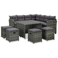 6-delige Loungeset met kussens poly rattan grijs